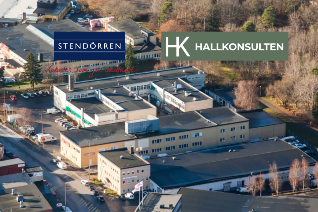Flygvy över industritomt – Hallkonsulten i uppdrag för Stendörren med fokus på logistiklösningar.