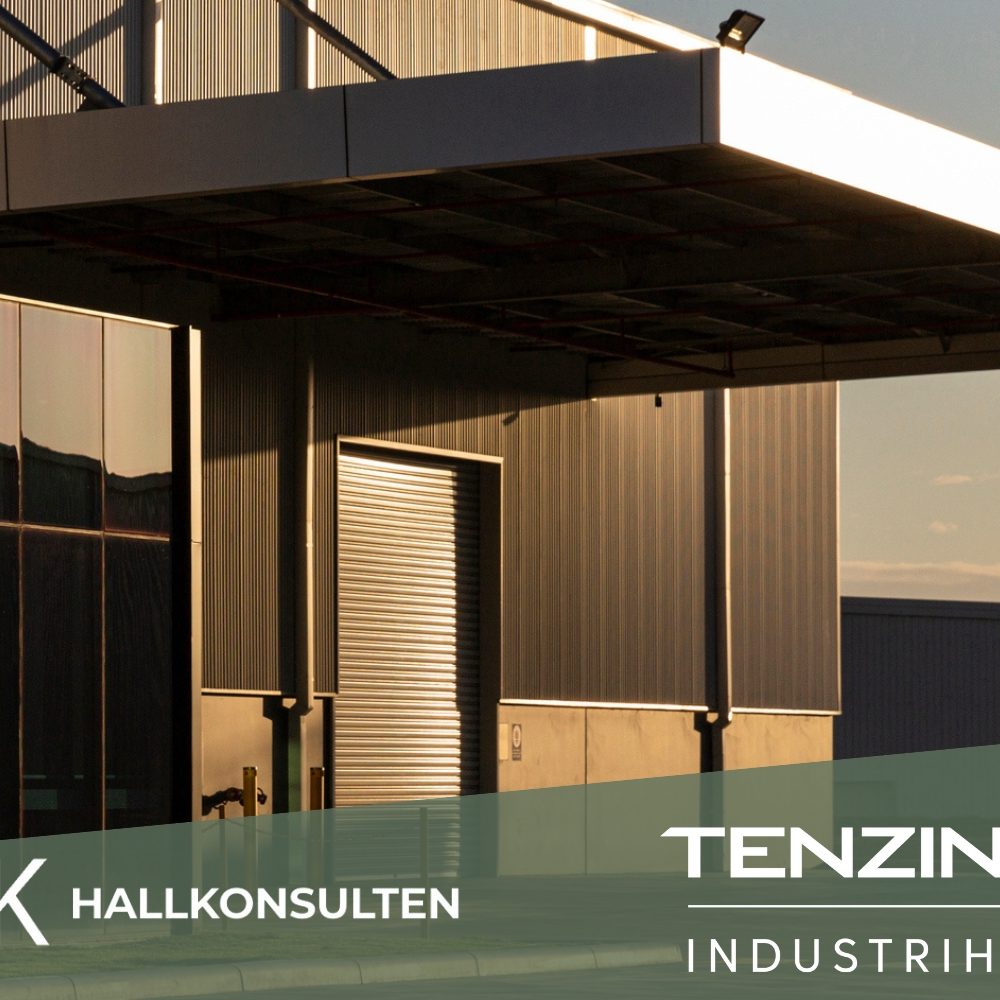 Stålstruktur under uppbyggnad – verkstadslokal och industrihall projekterad av Hallkonsulten för Tenzing.